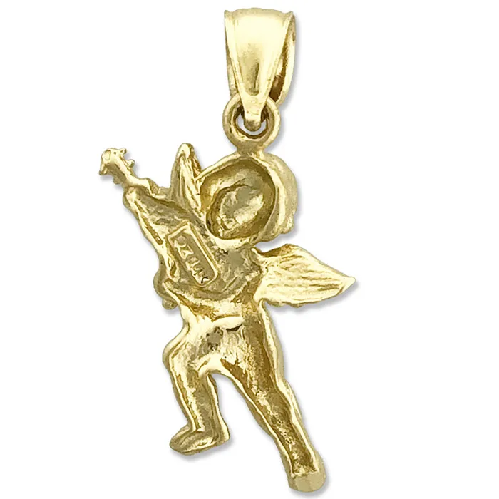 Charm Necklaces 14K Gold Cherub Angel with Violin Charm Goldia