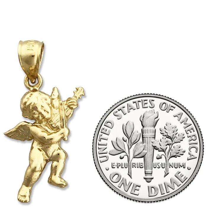 Charm Necklaces 14K Gold Cherub Angel with Violin Charm Goldia