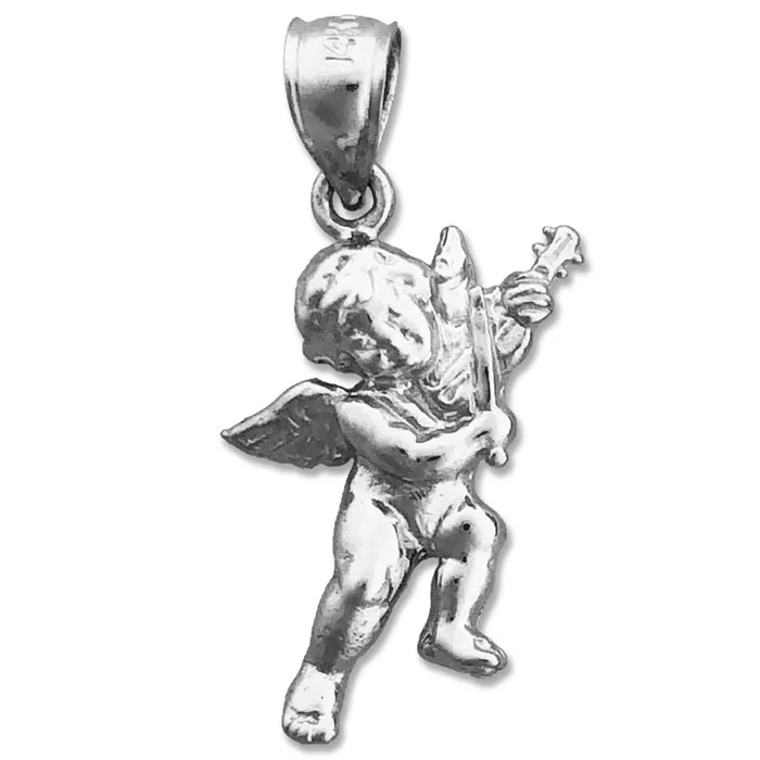 Charm Necklaces 14K Gold Cherub Angel with Violin Charm Goldia