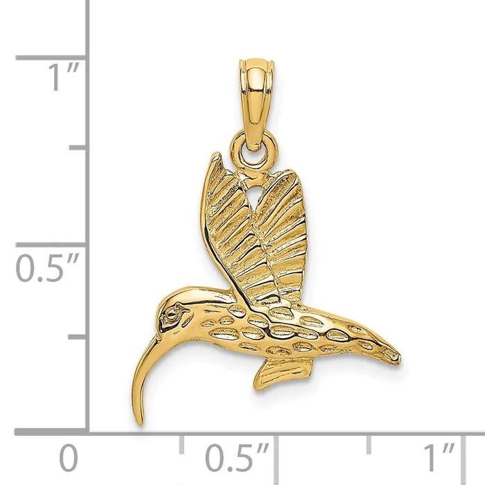 Charm Necklaces 14k Yellow Gold Textured Hummingbird Flying Charm Goldia