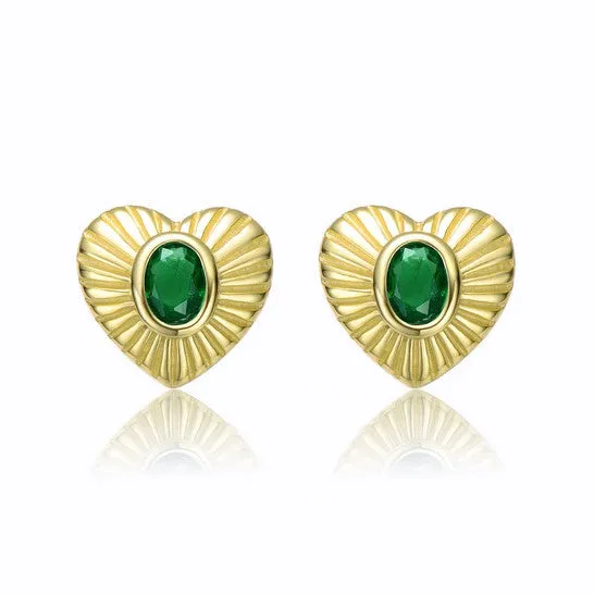 Earrings JMS always Original Megan Walford Sterling Silver 14k Yellow Gold Plated with Emerald Cubic Zirconia Sunray Heart Stud Earrings Earrings JMS always Original Megan Walford Sterling Silver 14k Yellow Gold Plated with Emerald Cubic Zirconia Sunray Heart Stud Earrings