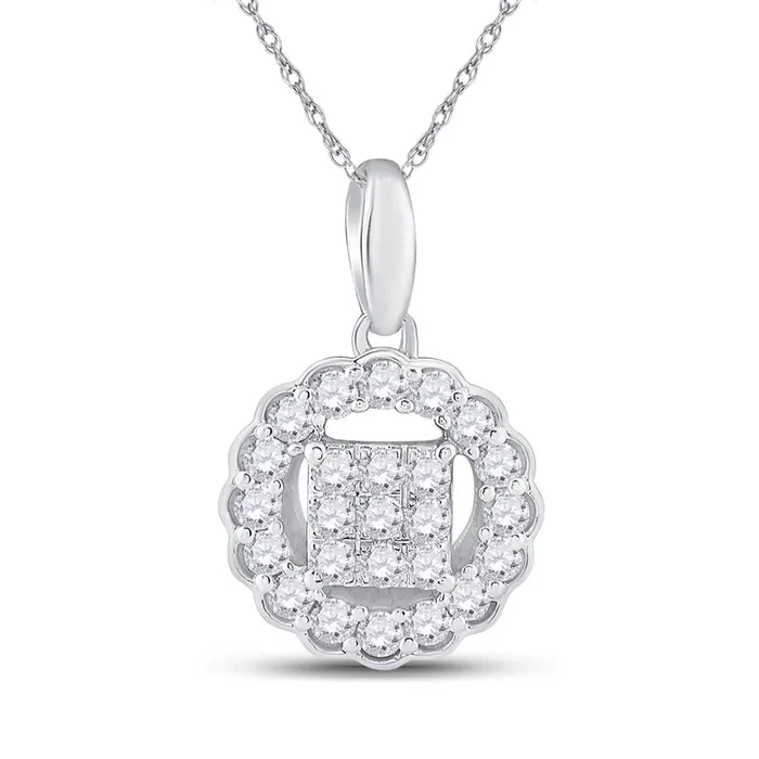 gndatlanta Necklaces 14k White Gold Round Diamond Circle Pendant 14 Cttw
