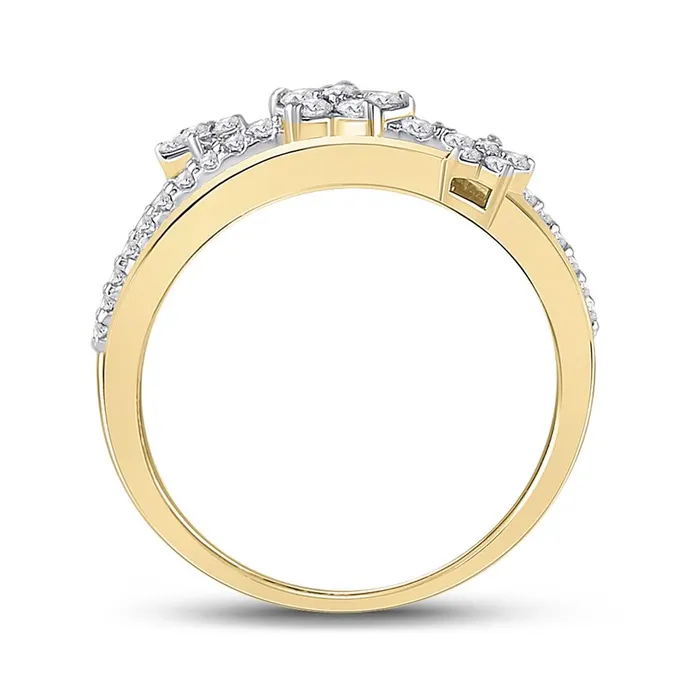 gndatlanta Rings 10k Yellow Gold Round Diamond Flower Star Band Ring 13 Cttw