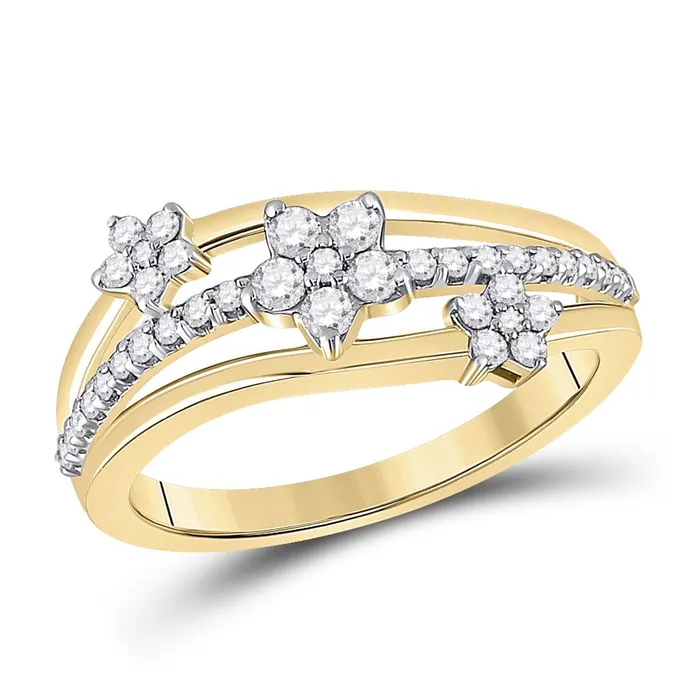 gndatlanta Rings 10k Yellow Gold Round Diamond Flower Star Band Ring 13 Cttw