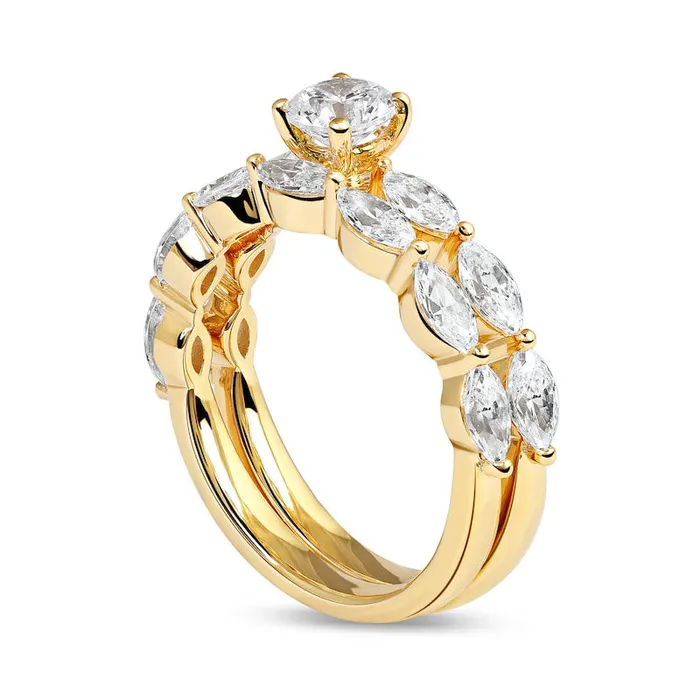 Goldia 188 CT TW Round and Marquise Natural Diamond Bridal Engagement Ring Set in Solid 14K Gold Rings Goldia 188 CT TW Round and Marquise Natural Diamond Bridal Engagement Ring Set in Solid 14K Gold Rings