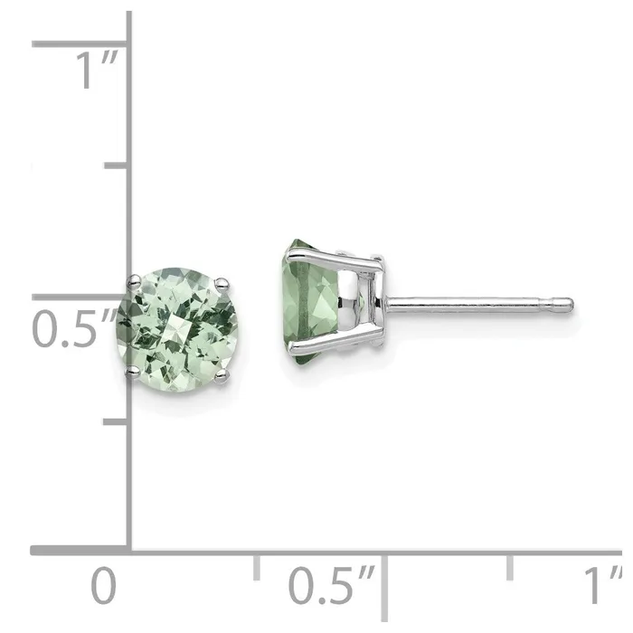 Goldia Earrings 14k White Gold 6mm Round CheckerCut Green Quartz Earrings