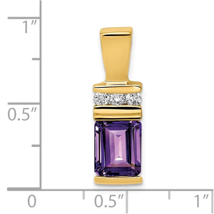 Goldia Earrings 14k Yellow Gold 8x6mm Emerald Cut Amethyst A Diamond Slide