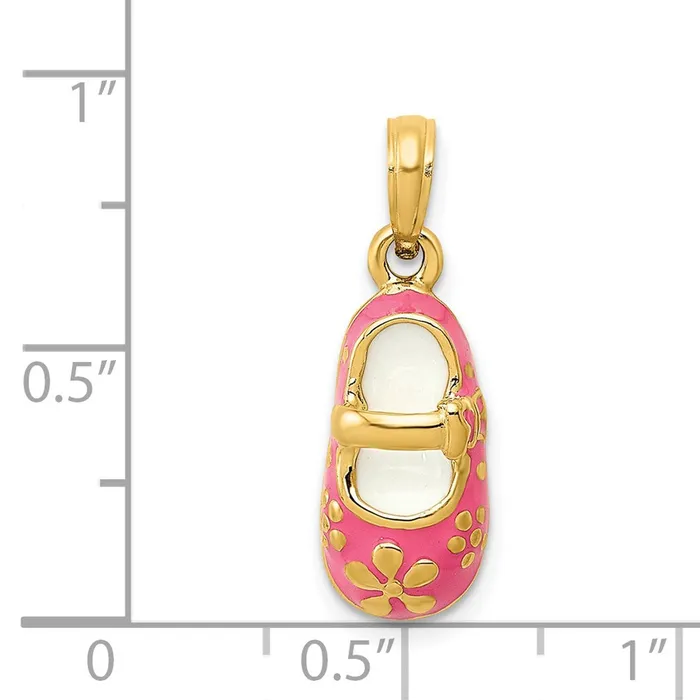 Goldia Necklaces 14k Yellow Gold Pink Enameled 3D Baby Shoe Pendant