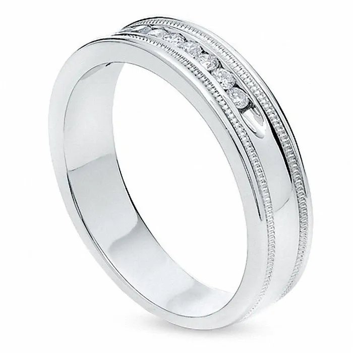Goldia Rings Mens 025 CT TW Natural Diamond Channel Milgrain Band in Solid 14K White Gold