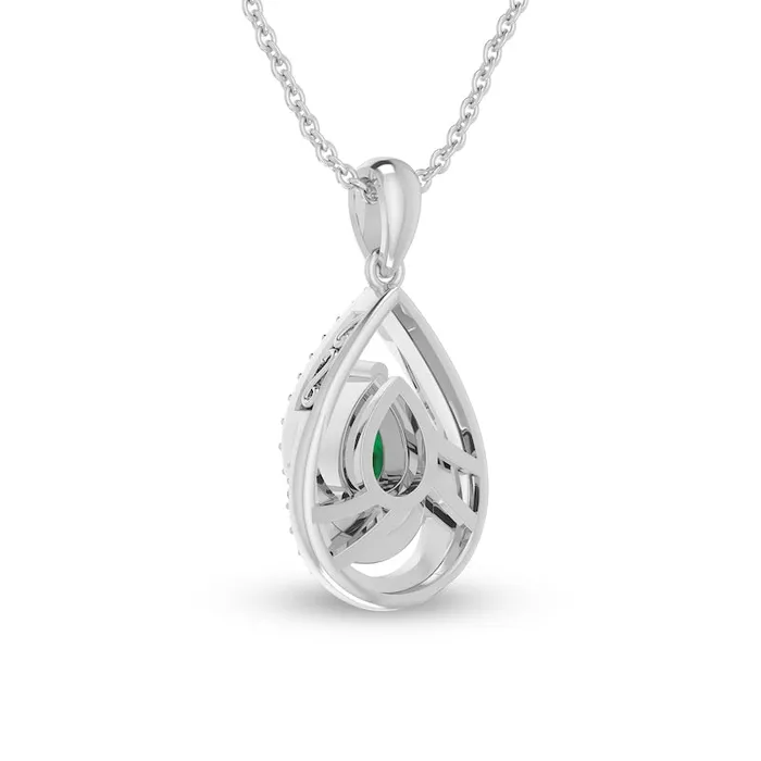 PearShaped LabCreated Emerald and White LabCreated Sapphire Swirl Frame Pendant in Sterling Silver Goldia Necklaces PearShaped LabCreated Emerald and White LabCreated Sapphire Swirl Frame Pendant in Sterling Silver Goldia Necklaces