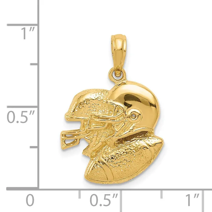 14K 2D Double Football Helmets and Ball Charm TreasureFineJewelers Charm Necklaces