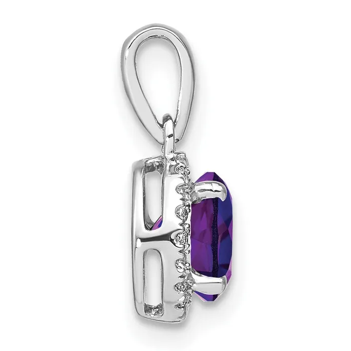 14k White Gold Amethyst and Diamond Halo Pendant TreasureFineJewelers Necklaces