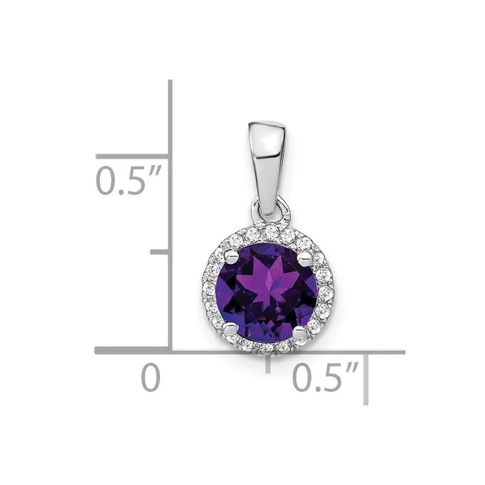 14k White Gold Amethyst and Diamond Halo Pendant TreasureFineJewelers Necklaces