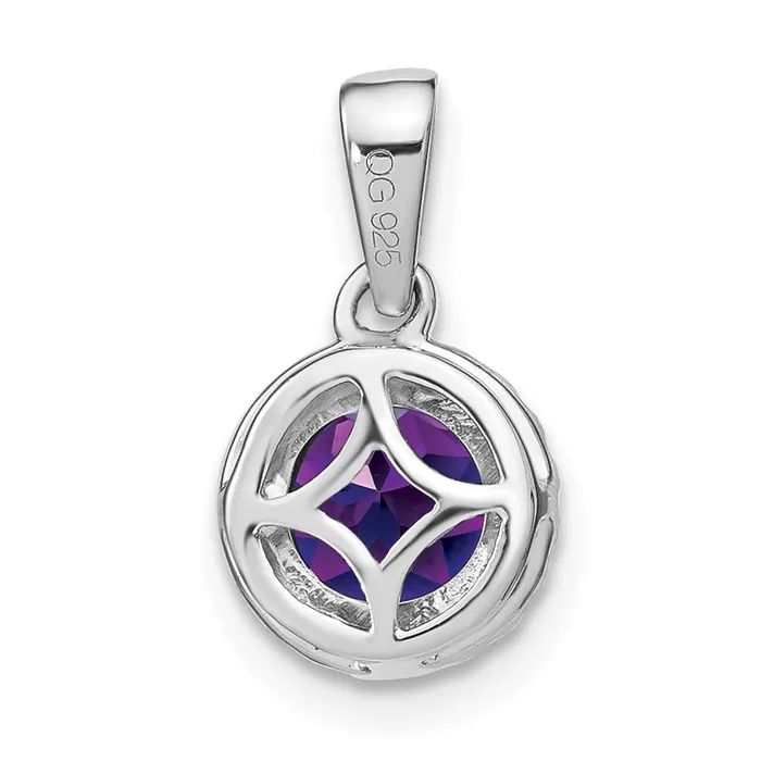 14k White Gold Amethyst and Diamond Halo Pendant TreasureFineJewelers Necklaces