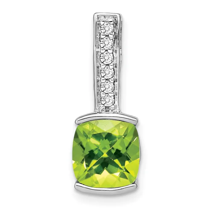 14k White Gold Cushion Peridot and Diamond Pendant TreasureFineJewelers Necklaces 14k White Gold Cushion Peridot and Diamond Pendant TreasureFineJewelers Necklaces