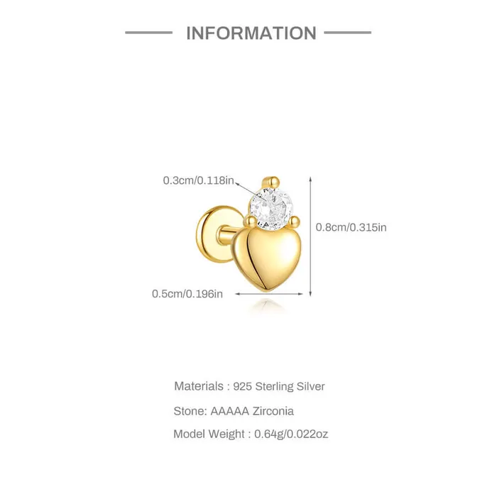 925 Silver Polished HeartShaped CZ Diamond Flat Back Earrings Trendolla Jewelry Earrings