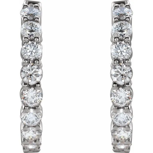 Earrings TreasureFineJewelers 14K White Gold 2 CTW Natural Diamond InsideOutside Hinged 20 mm Hoop Earrings