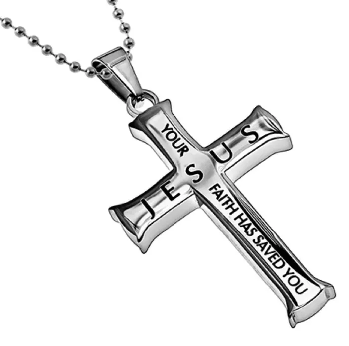 Luke 74950 Necklace Cross Pendant SAVED BY FAITH Bible Verse Stainless Steel with Bead Chain North Arrow Shop Necklaces Luke 74950 Necklace Cross Pendant SAVED BY FAITH Bible Verse Stainless Steel with Bead Chain North Arrow Shop Necklaces