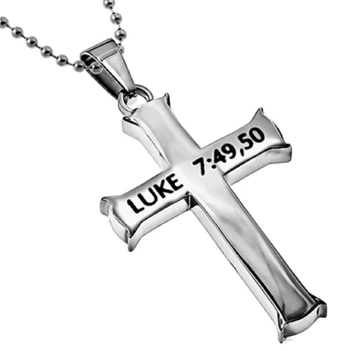 Luke 74950 Necklace Cross Pendant SAVED BY FAITH Bible Verse Stainless Steel with Bead Chain North Arrow Shop Necklaces Luke 74950 Necklace Cross Pendant SAVED BY FAITH Bible Verse Stainless Steel with Bead Chain North Arrow Shop Necklaces