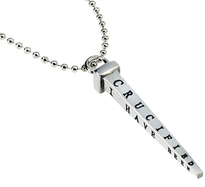 Necklaces North Arrow Shop Mens Nail Cross Necklace Galatians 220 CRUCIFIED Stainless Steel Ball Chain