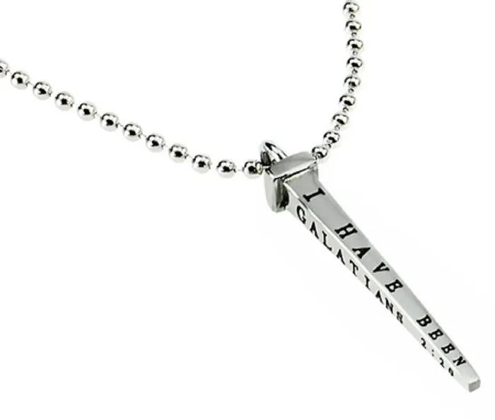 Necklaces North Arrow Shop Mens Nail Cross Necklace Galatians 220 CRUCIFIED Stainless Steel Ball Chain