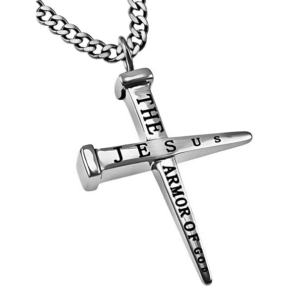 Necklaces North Arrow Shop Nail Cross Necklace ARMOR OF GOD Ephesians 6 Bible Verse Stainless Steel Curb Chain for Men Necklaces North Arrow Shop Nail Cross Necklace ARMOR OF GOD Ephesians 6 Bible Verse Stainless Steel Curb Chain for Men