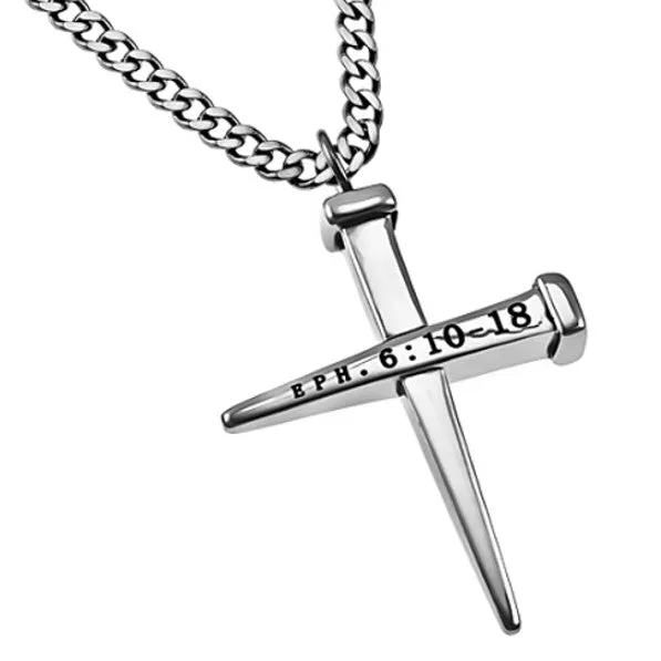 Necklaces North Arrow Shop Nail Cross Necklace ARMOR OF GOD Ephesians 6 Bible Verse Stainless Steel Curb Chain for Men Necklaces North Arrow Shop Nail Cross Necklace ARMOR OF GOD Ephesians 6 Bible Verse Stainless Steel Curb Chain for Men