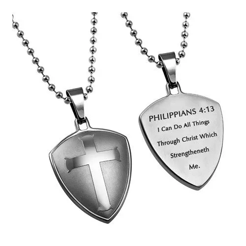 Necklaces North Arrow Shop Shield of Faith Necklace Christ My Strength Bible Verse Steel Chain Necklaces North Arrow Shop Shield of Faith Necklace Christ My Strength Bible Verse Steel Chain