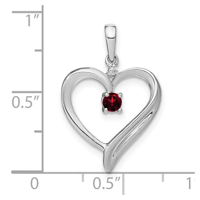 Necklaces TreasureFineJewelers 10k White Gold Garnet and Diamond Heart Pendant