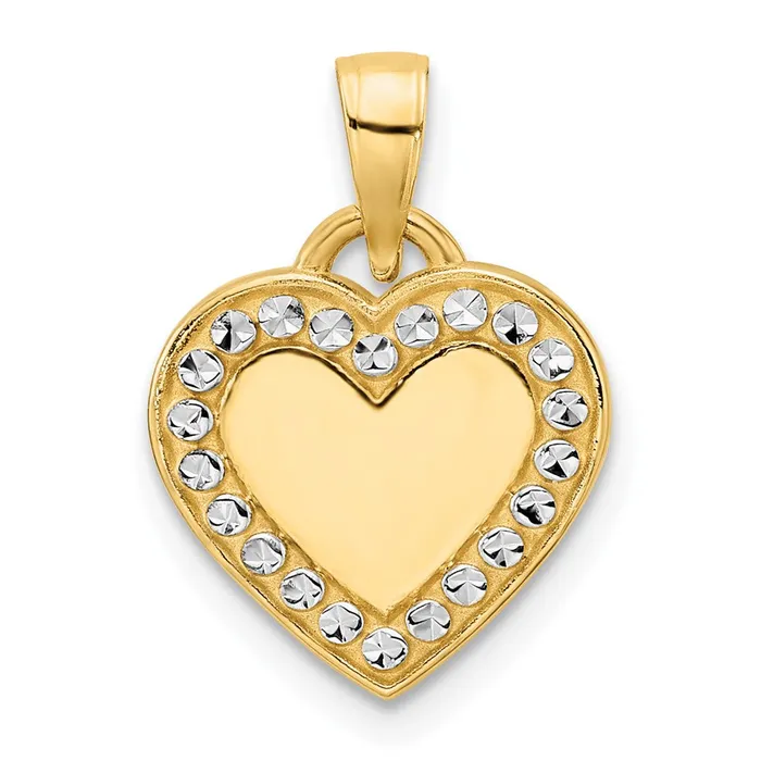 Necklaces TreasureFineJewelers 14k and White Rhodium Diamondcut Border Heart Pendant Necklaces TreasureFineJewelers 14k and White Rhodium Diamondcut Border Heart Pendant