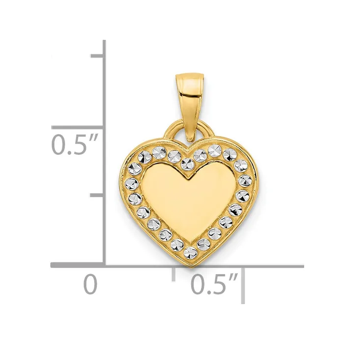 Necklaces TreasureFineJewelers 14k and White Rhodium Diamondcut Border Heart Pendant