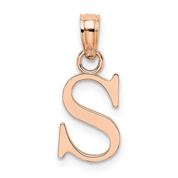 Necklaces TreasureFineJewelers 14K Rose Gold Polished Block Letter S Initial Pendant Necklaces TreasureFineJewelers 14K Rose Gold Polished Block Letter S Initial Pendant