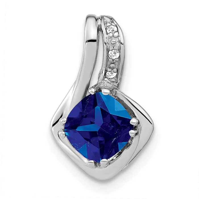 Necklaces TreasureFineJewelers 14k White Gold Created Sapphire and Diamond Chain SIide Pendant Necklaces TreasureFineJewelers 14k White Gold Created Sapphire and Diamond Chain SIide Pendant