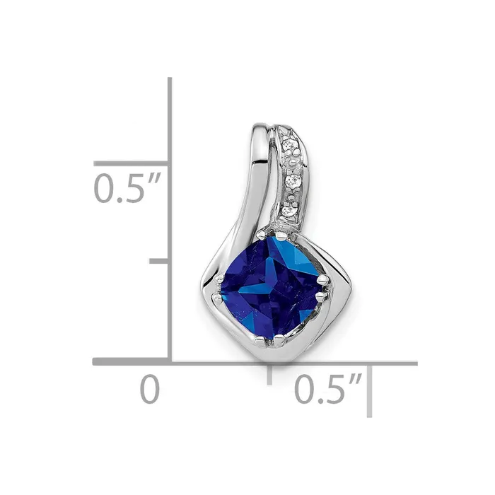 Necklaces TreasureFineJewelers 14k White Gold Created Sapphire and Diamond Chain SIide Pendant