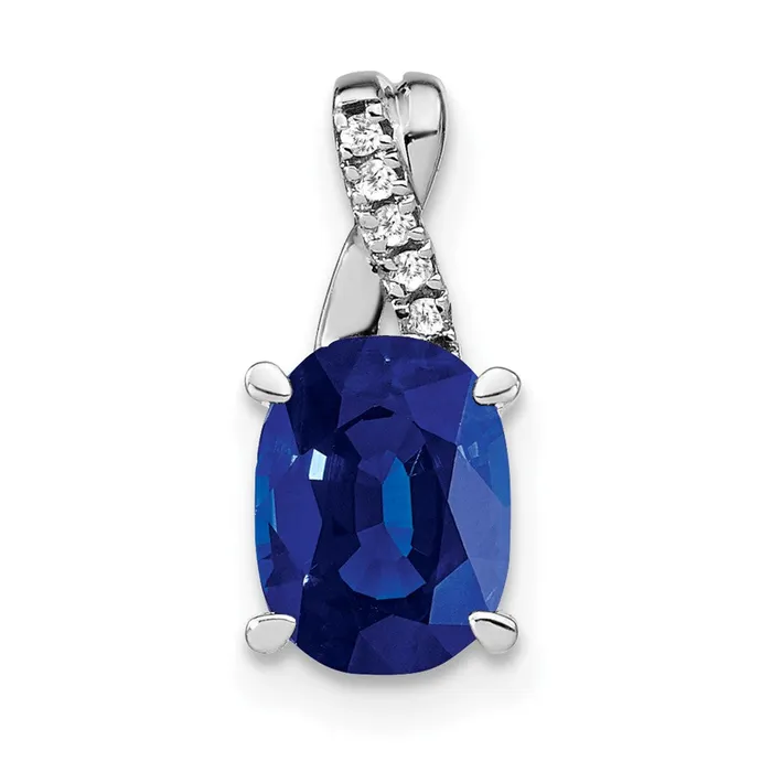 Necklaces TreasureFineJewelers 14k White Gold Oval Created Sapphire and Diamond Pendant Necklaces TreasureFineJewelers 14k White Gold Oval Created Sapphire and Diamond Pendant