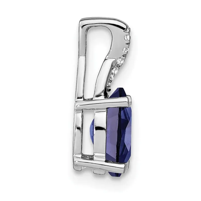 Necklaces TreasureFineJewelers 14k White Gold Oval Created Sapphire and Diamond Pendant