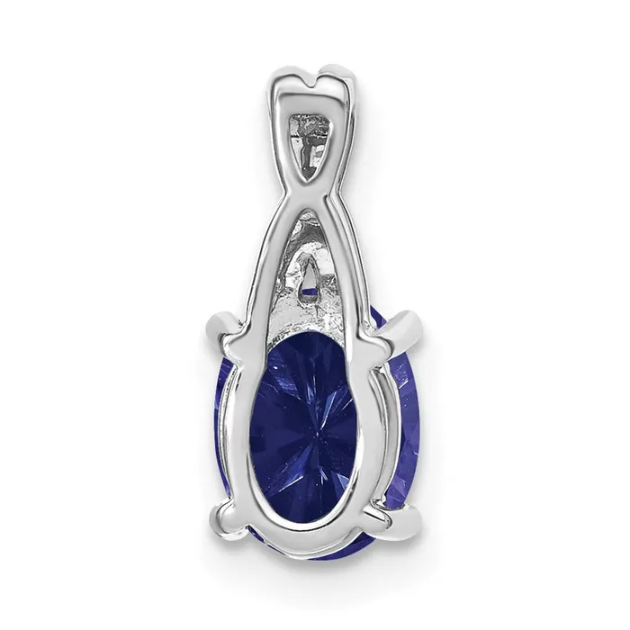 Necklaces TreasureFineJewelers 14k White Gold Oval Created Sapphire and Diamond Pendant
