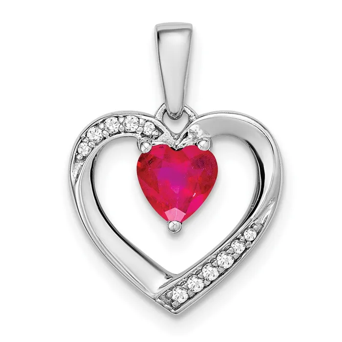 Necklaces TreasureFineJewelers 14k White Gold Ruby and Diamond Heart Pendant Necklaces TreasureFineJewelers 14k White Gold Ruby and Diamond Heart Pendant