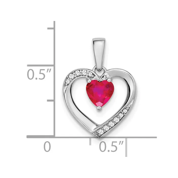 Necklaces TreasureFineJewelers 14k White Gold Ruby and Diamond Heart Pendant
