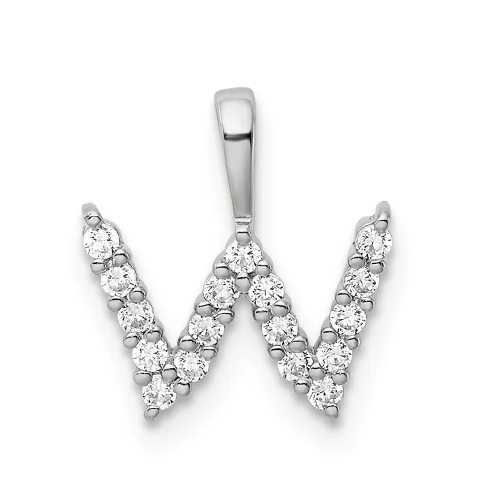 Necklaces TreasureFineJewelers 14KW Small Initial W Diamond Pendant