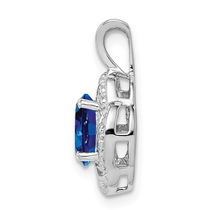 Necklaces TreasureFineJewelers Sterling Silver Rhodiumplated Diam Created Sapphire Pendant