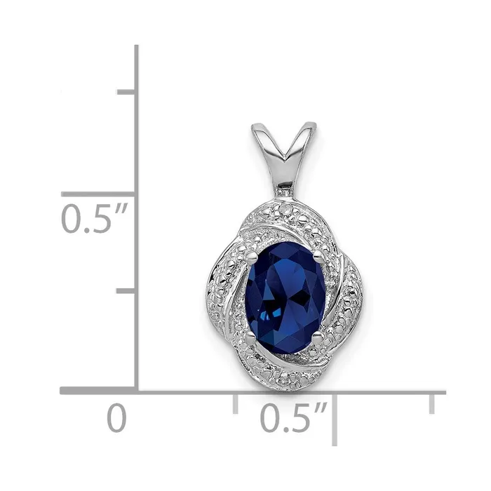 Necklaces TreasureFineJewelers Sterling Silver Rhodiumplated Diam Created Sapphire Pendant