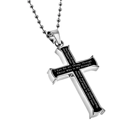 North Arrow Shop Necklaces Philippians 413 Black Cross Necklace STRENGTH Bible Verse Stainless Steel Bead Chain North Arrow Shop Necklaces Philippians 413 Black Cross Necklace STRENGTH Bible Verse Stainless Steel Bead Chain