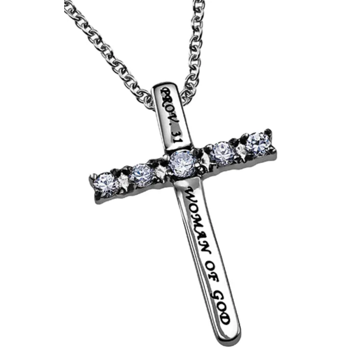 North Arrow Shop Necklaces WOMAN OF GOD Cross Necklace with Bible Verse Steel CZ Stones North Arrow Shop Necklaces WOMAN OF GOD Cross Necklace with Bible Verse Steel CZ Stones