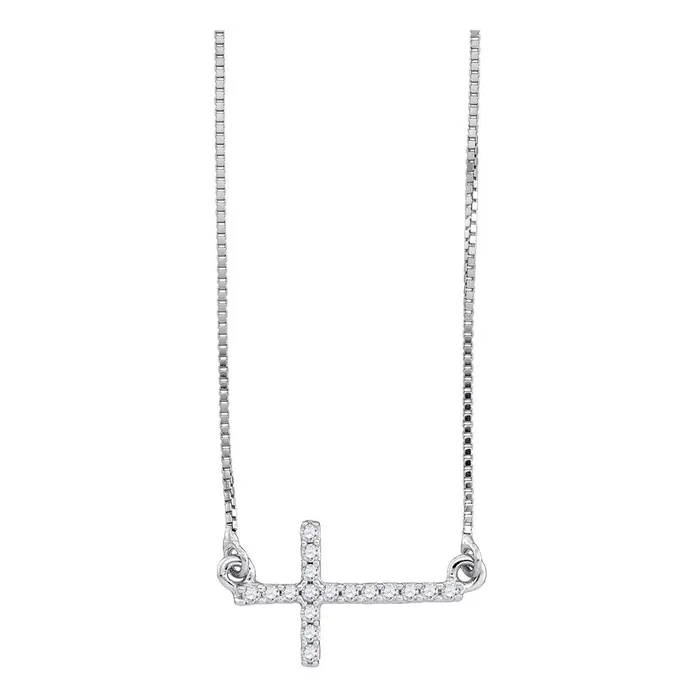 North Arrow Shop Small Sideways Cross Necklace for Women 10K White Gold Pendant 110 Cttw Necklaces North Arrow Shop Small Sideways Cross Necklace for Women 10K White Gold Pendant 110 Cttw Necklaces