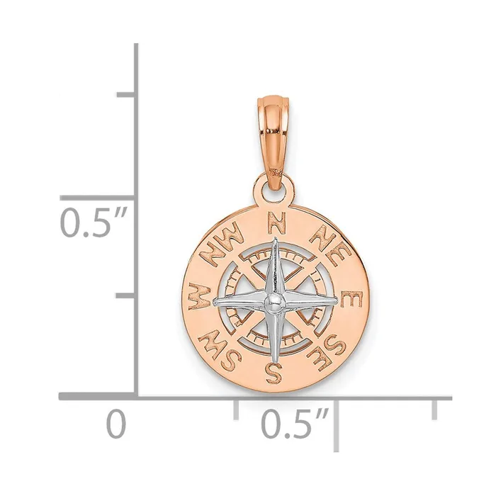PreStyled Sets TreasureFineJewelers 14K WhiteRose Gold Rose and White Gold Mini Nautical Compass Pendant