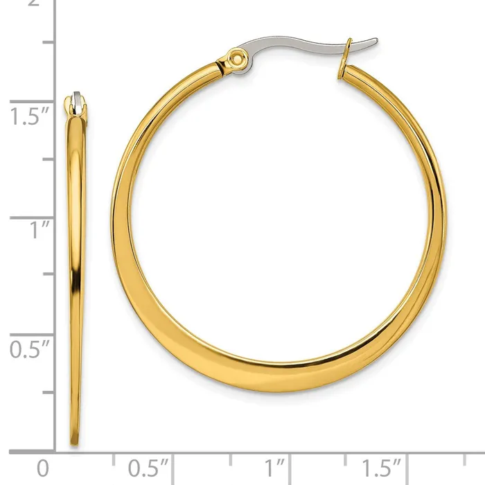 Stainless Steel Polished Yellow IP Tapered 34mm Diameter Hoop Earrings TreasureFineJewelers Earrings