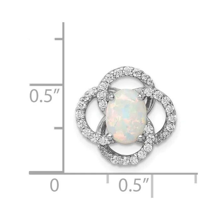 Sterling Silver Rhodium Plated CZ and Lab Created Opal Chain SIide TreasureFineJewelers Necklaces