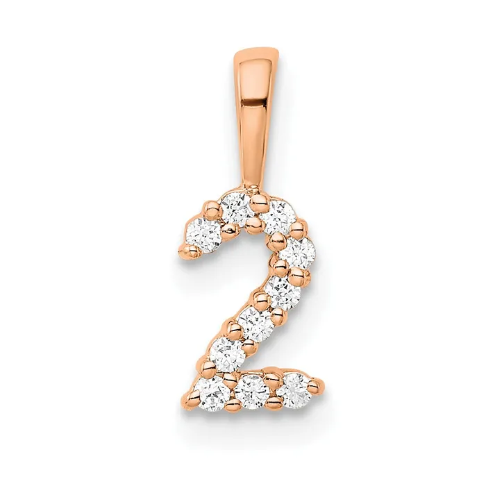 TreasureFineJewelers 14k Rose Gold Diamond Number 2 Pendant Necklaces