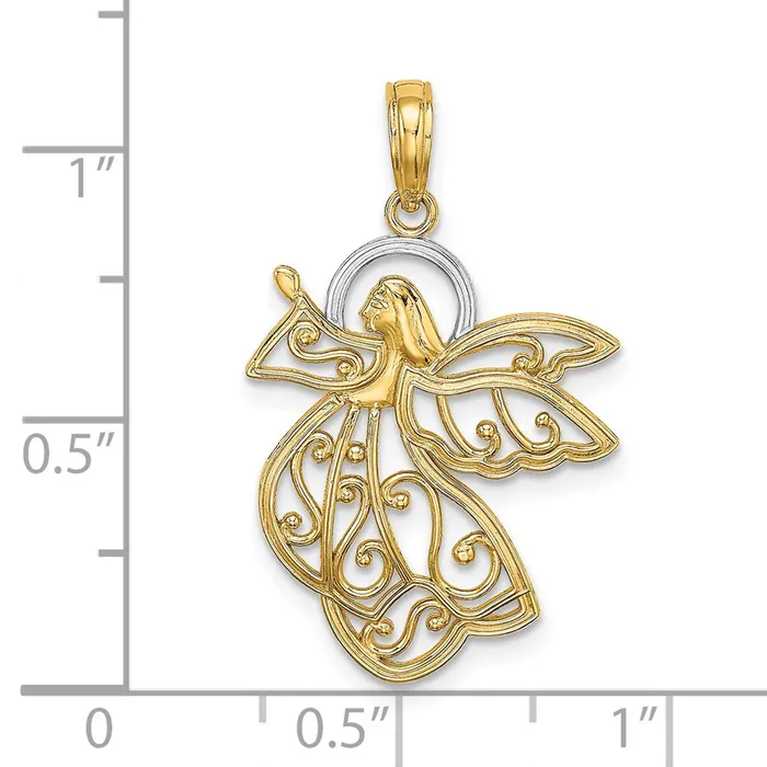 TreasureFineJewelers Charm Necklaces 14K W Rhodium Flying Angel Charm